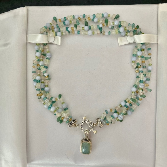 Beaded Necklace with Chalcedony and Silver Plated Toggle Clasp. - Picture 1 of 3